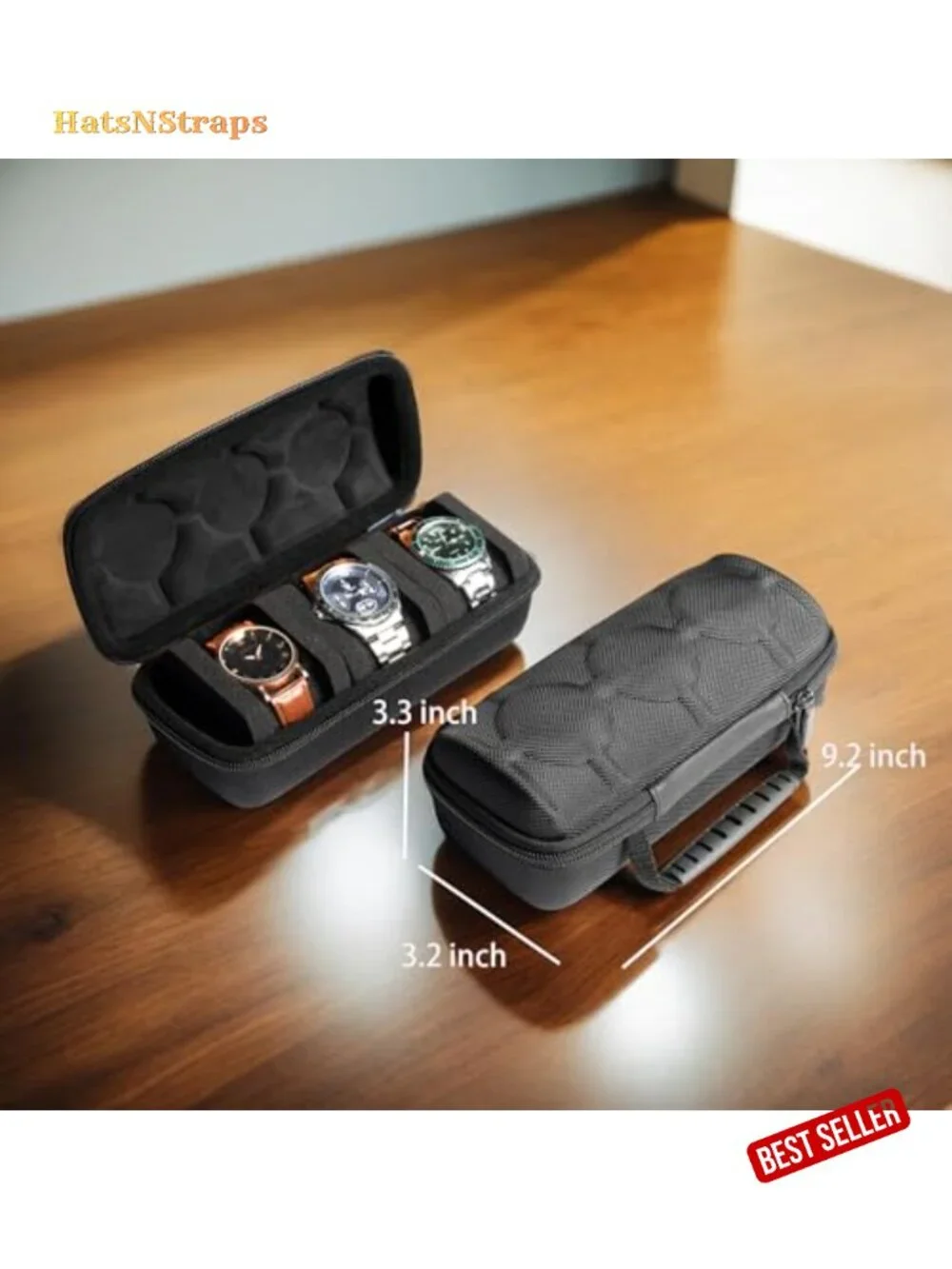 3 Slot Hard Watch Travel Case with Anti-Move Pillows, Storage Organizer